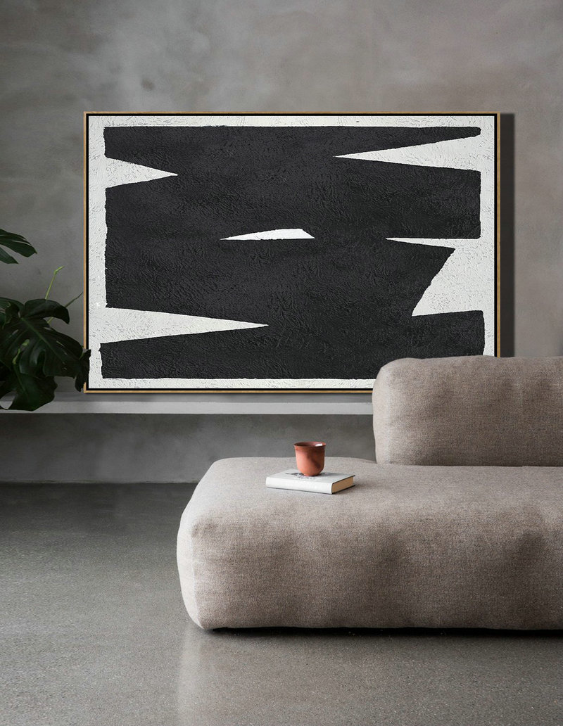 Textured Painting Canvas Art,Hand Painted Oversized Horizontal Minimal Art On Canvas, Black And White Minimalist Painting - Large Colorful Wall Art